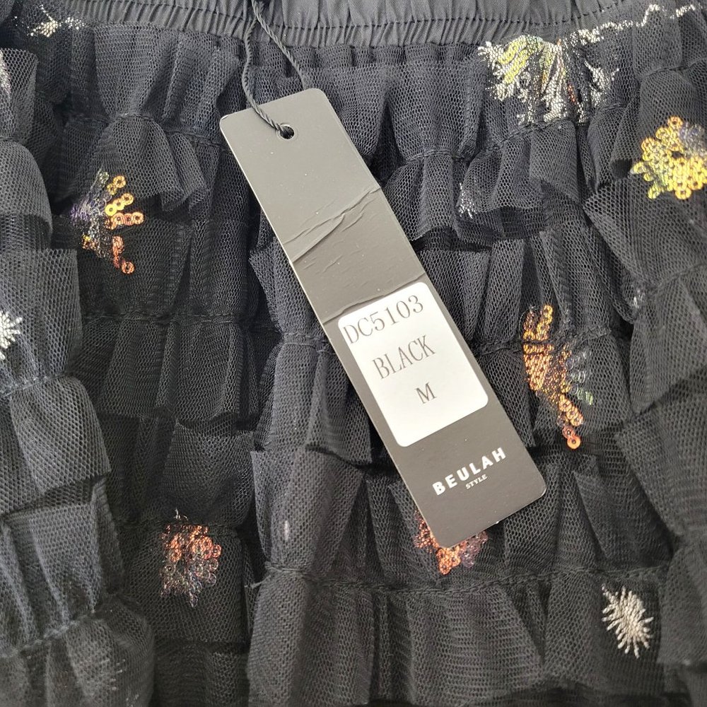 Beulah Style Black Ruffled Tulle High Low Embroidered Skirt NWT - Picture 8 of 8